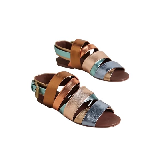 See By Chloe Shoes - See By Chloe Nappa Laminata Metallic Leather Strappy Sandals Sz 38 Anthropologie